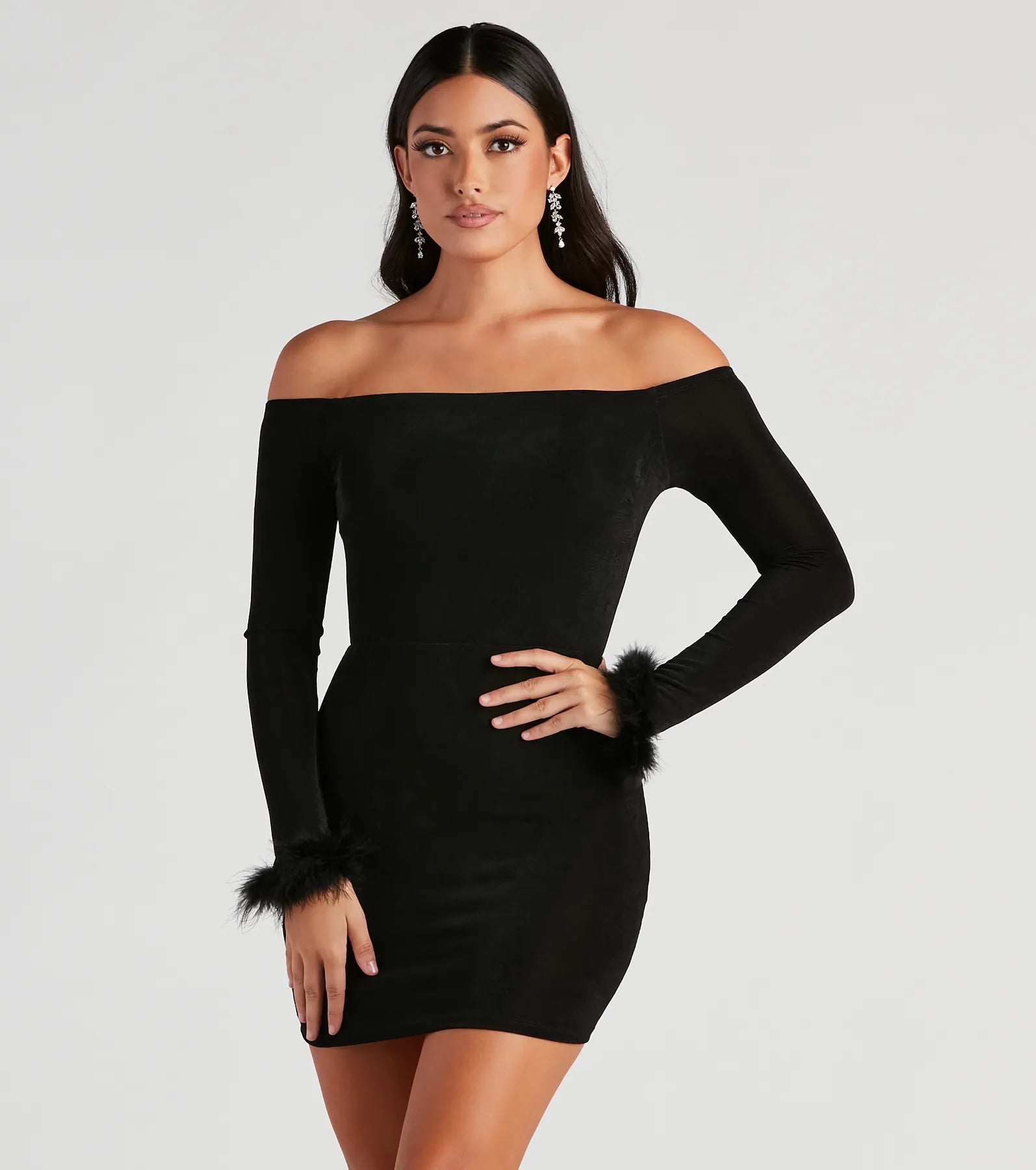 Feeling Chic Feather Trim Mini Dress