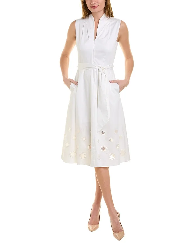 Elie Tahari Embroidered Hem Midi Dress