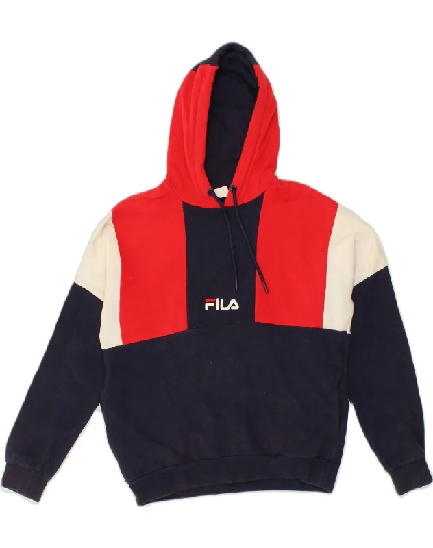 FILA Womens Graphic Hoodie Jumper UK 6 XS Multicoloured Colourblock Cotton