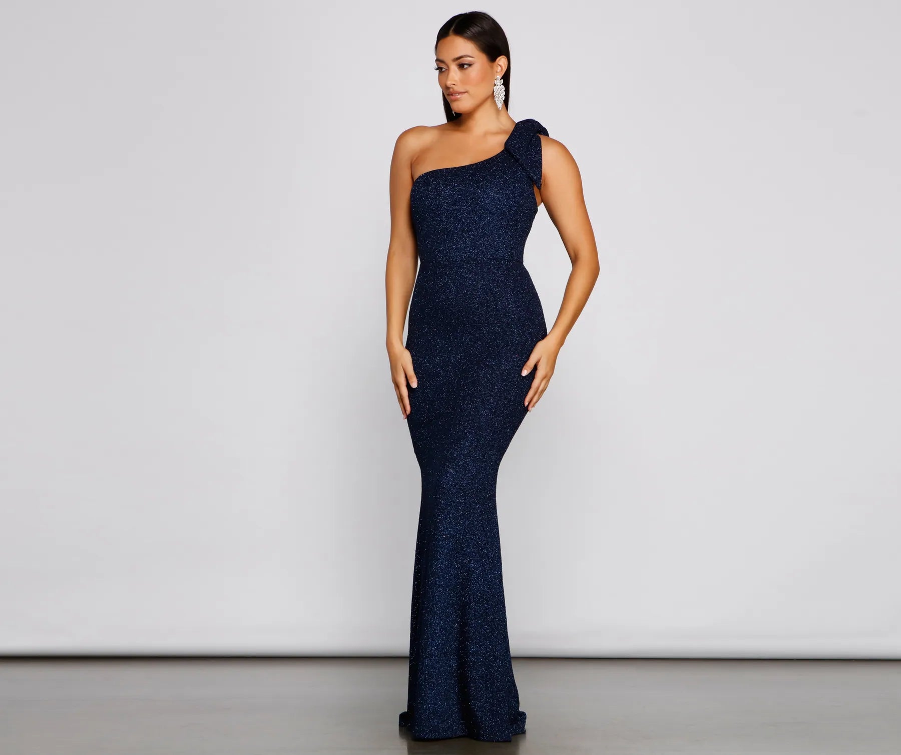 Henley Formal One Shoulder Glitter Dress