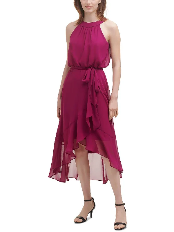 Womens Chiffon Blouson Midi Dress