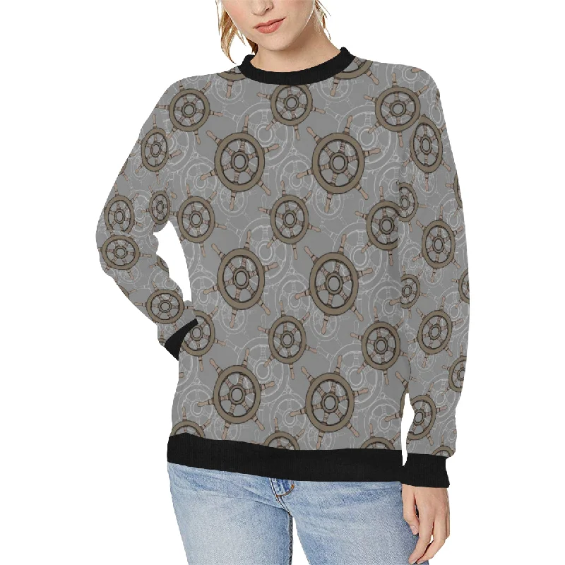 nautical wood steering wheel pattern Women's Crew Neck Sweatshirt