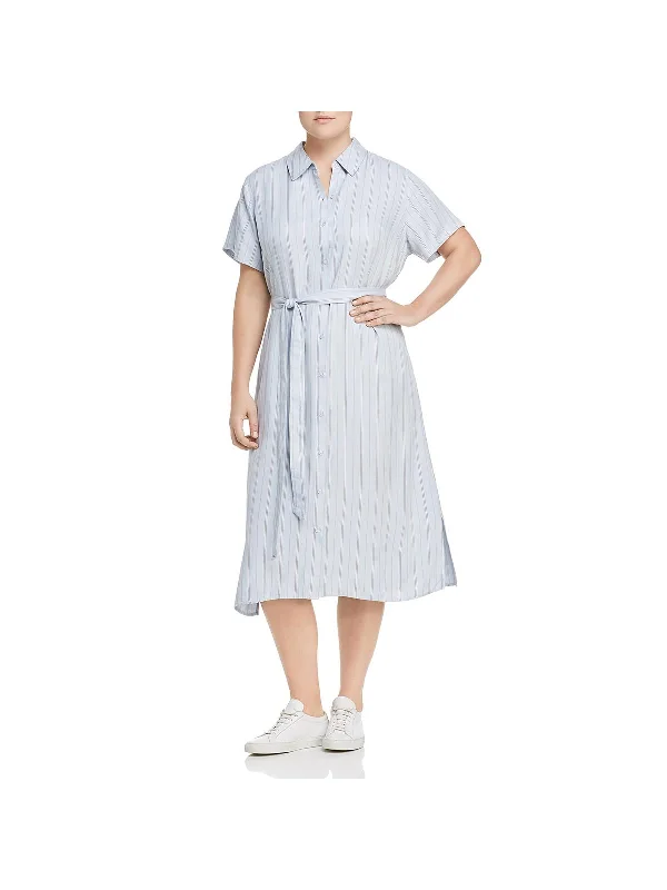 Plus Womens Striped Collared Shirtdress