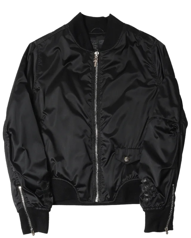 Silk-Lined Cross Patch Bomber Jacket