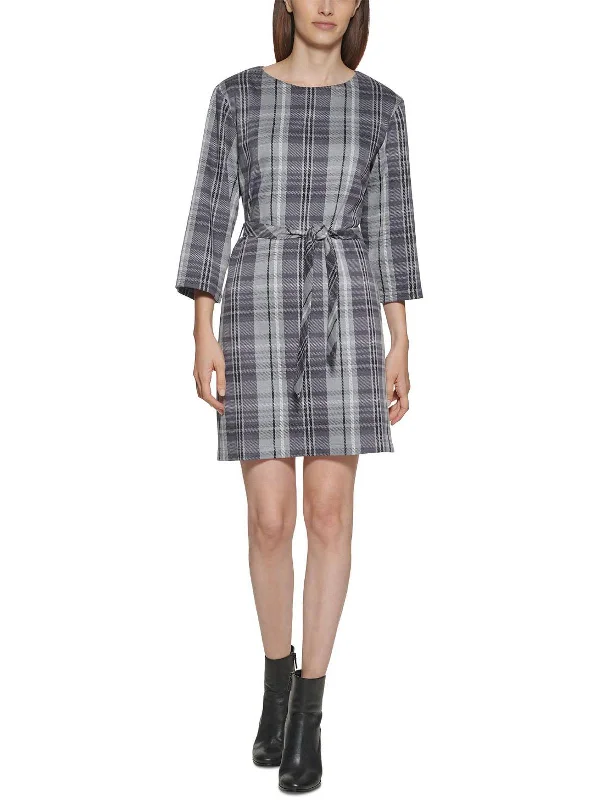 Womens Plaid Midi T-Shirt Dress