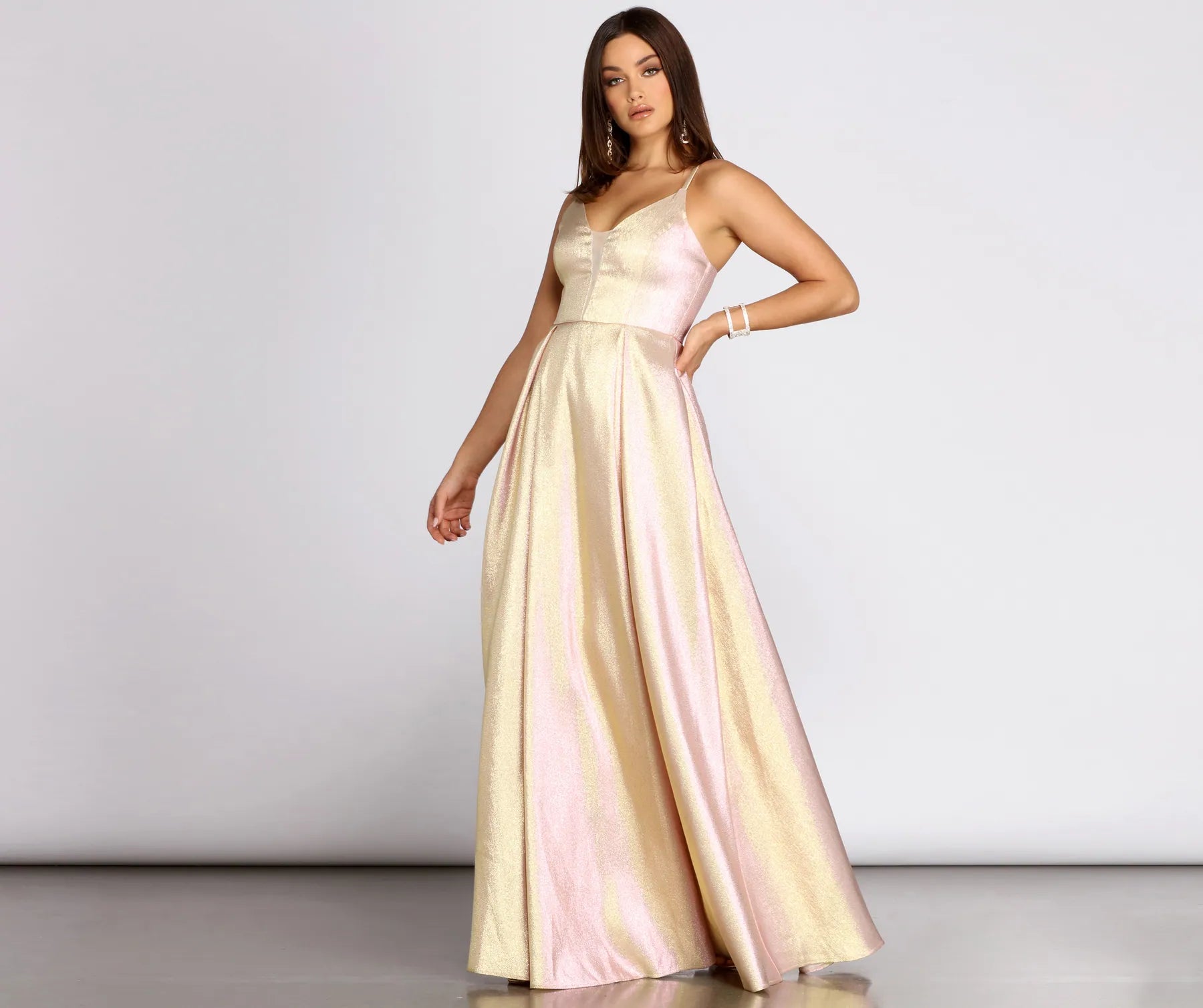 Jamille Metallic Glitter Pleated Ball Gown