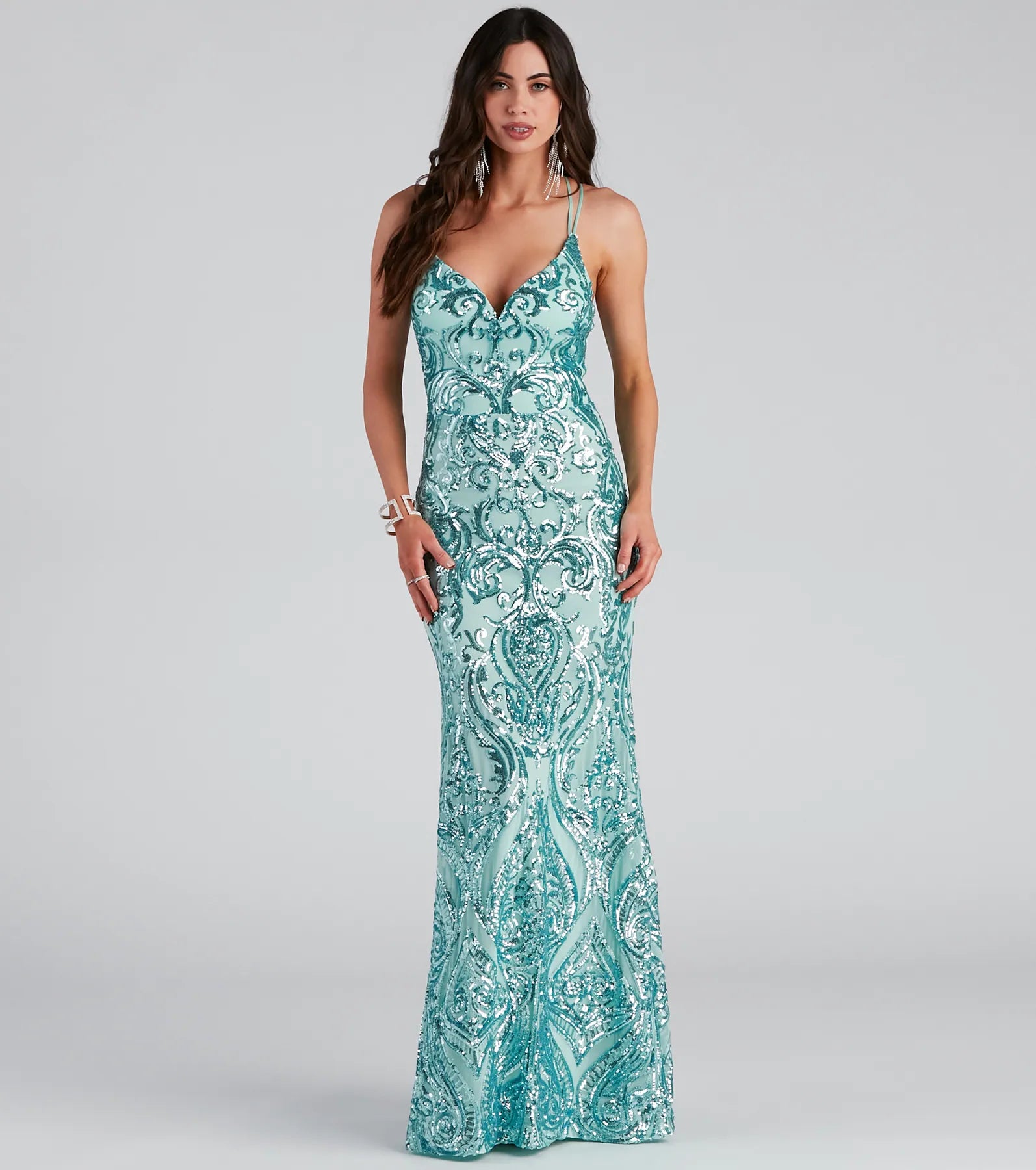 Aliyah Formal Sequin Lace Back Dress