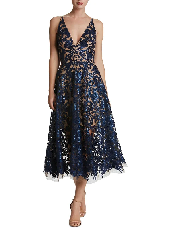 Blair Womens Lace Sequined Midi Dress