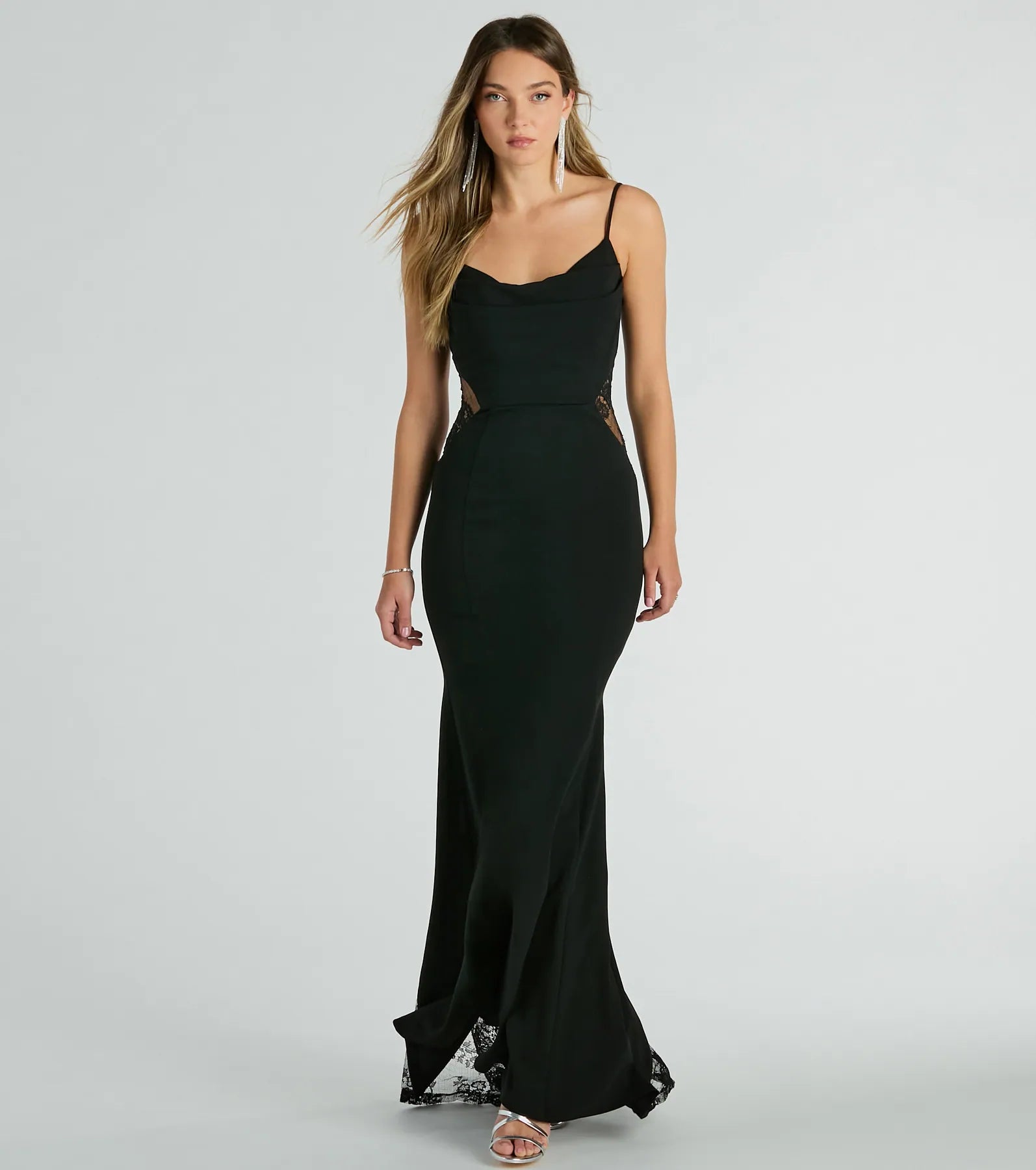 Carla Cowl Neck Mermaid Lace Crepe Formal Dress