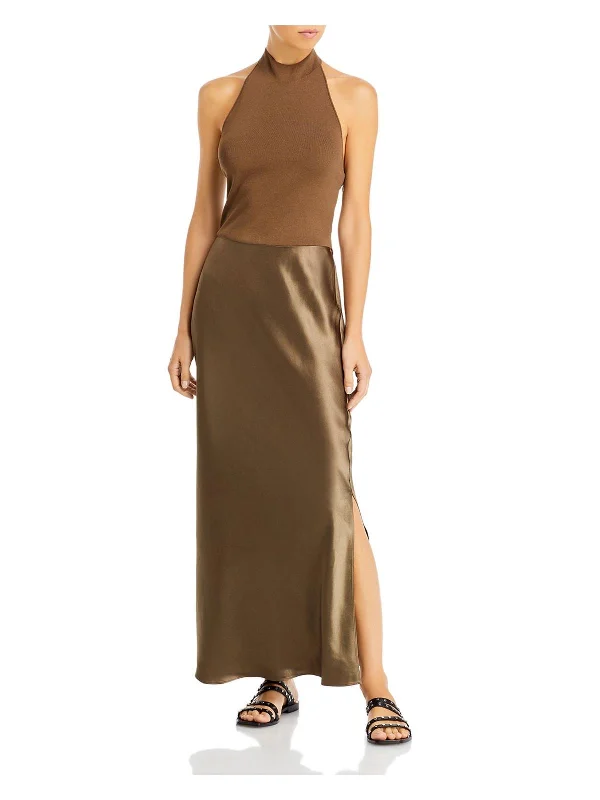 Womens Satin Maxi Halter Dress