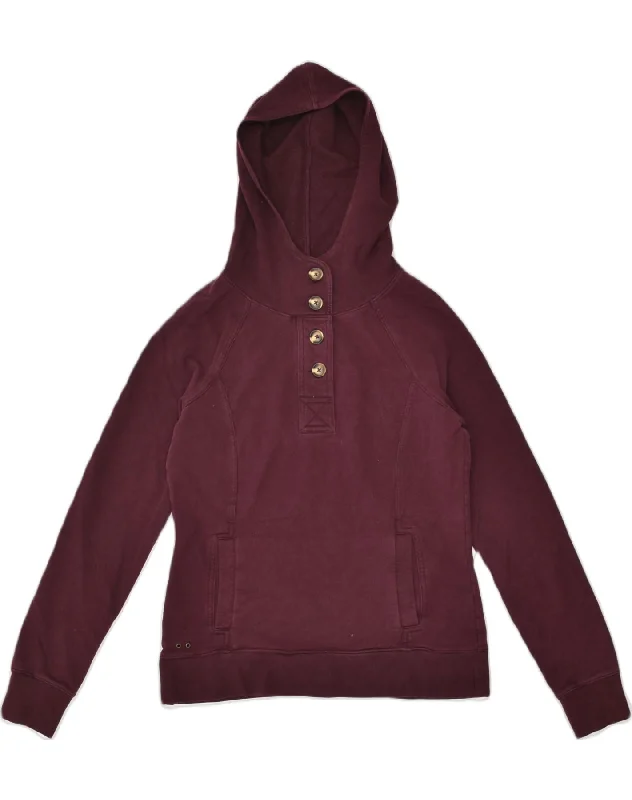 CONVERSE Womens Button Neck Hoodie Jumper UK 14 Medium Maroon Cotton