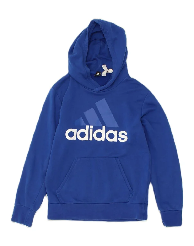 ADIDAS Womens Loose Fit Graphic Hoodie Jumper UK 10 Small Blue Cotton