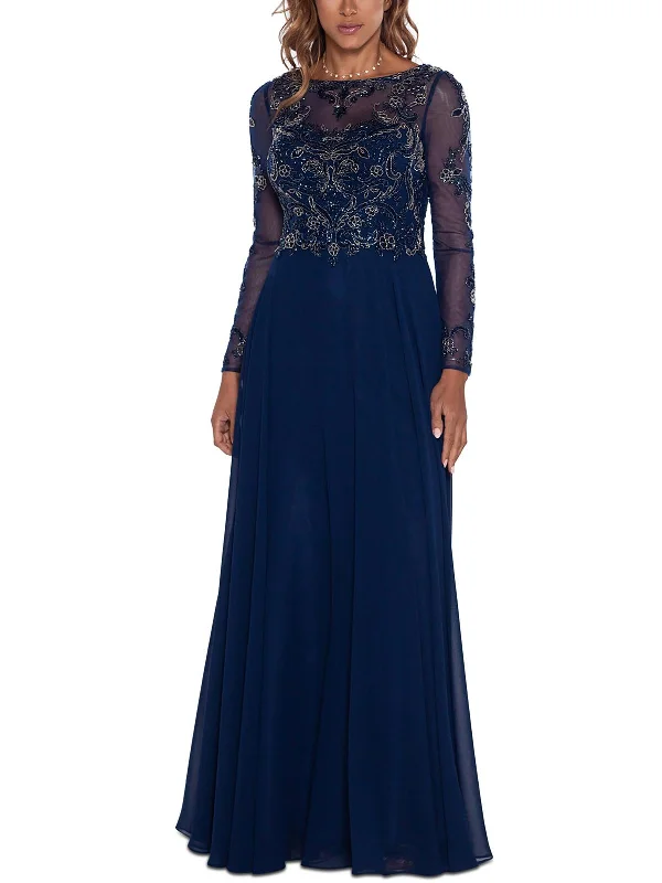 Womens Embellished Chiffon Evening Dress