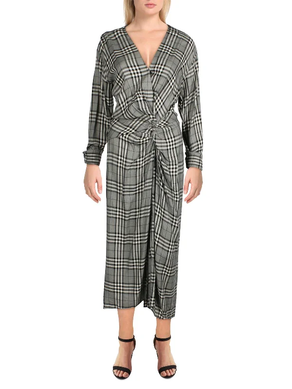 Amber Womens Plaid Long Sleeve Shift Dress