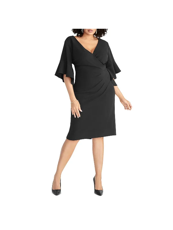 Plus Womens Bell Sleeves Cocktail Sheath Dress