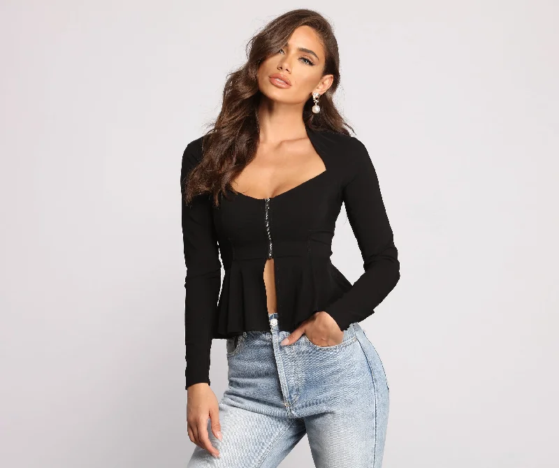 Poised Zip Up Peplum Top