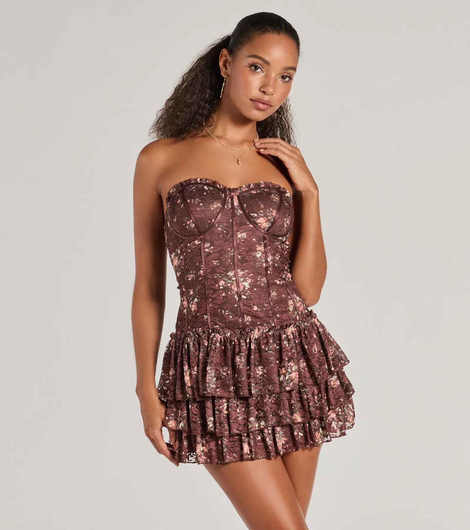 Flirty Fleur Strapless Floral Lace Mini Dress