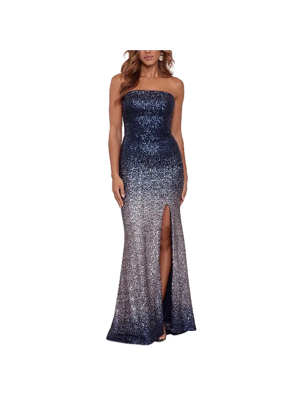 Womens Sequined Strapless Evening Dress