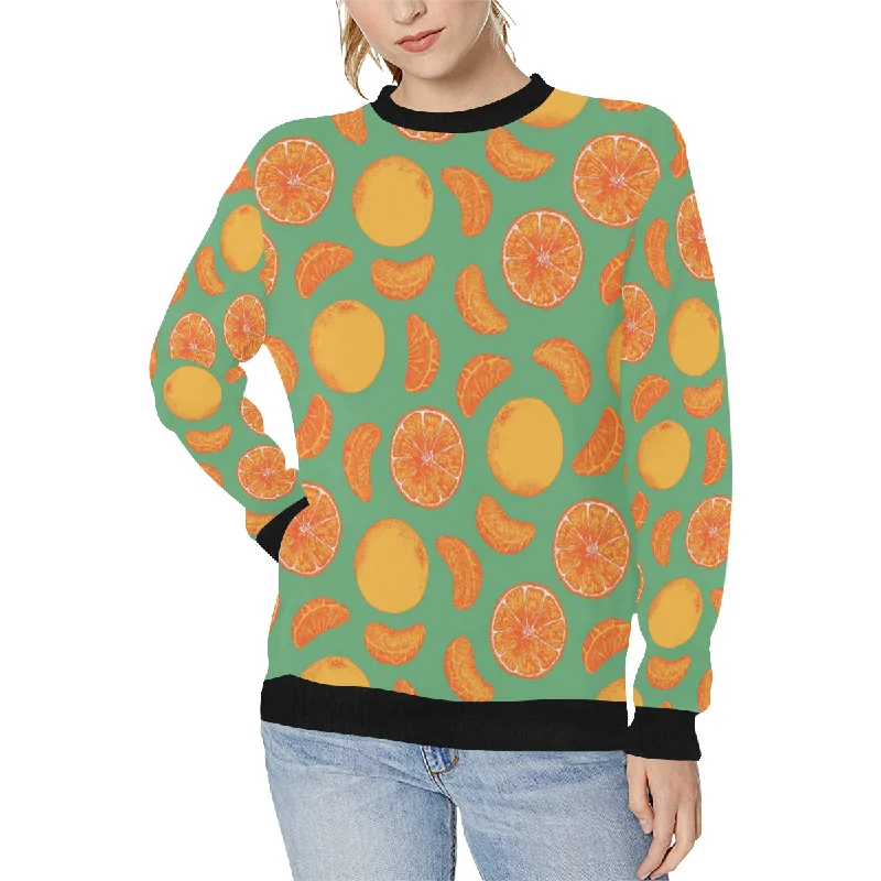 orange fruit pattern green background Women's Crew Neck Sweatshirt