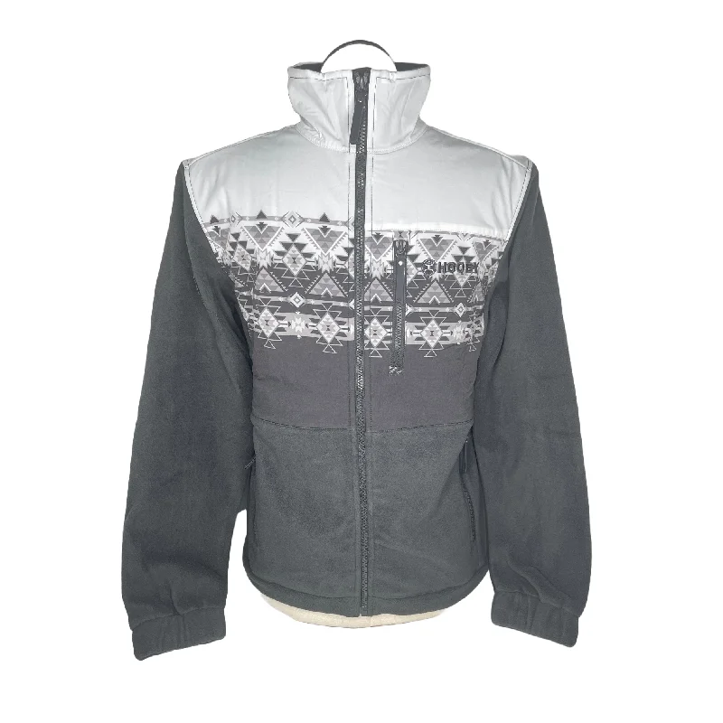 Hooey Men's Aztec Border Charcoal Grey & White Tech Fleece Jacket HJ128BKWH