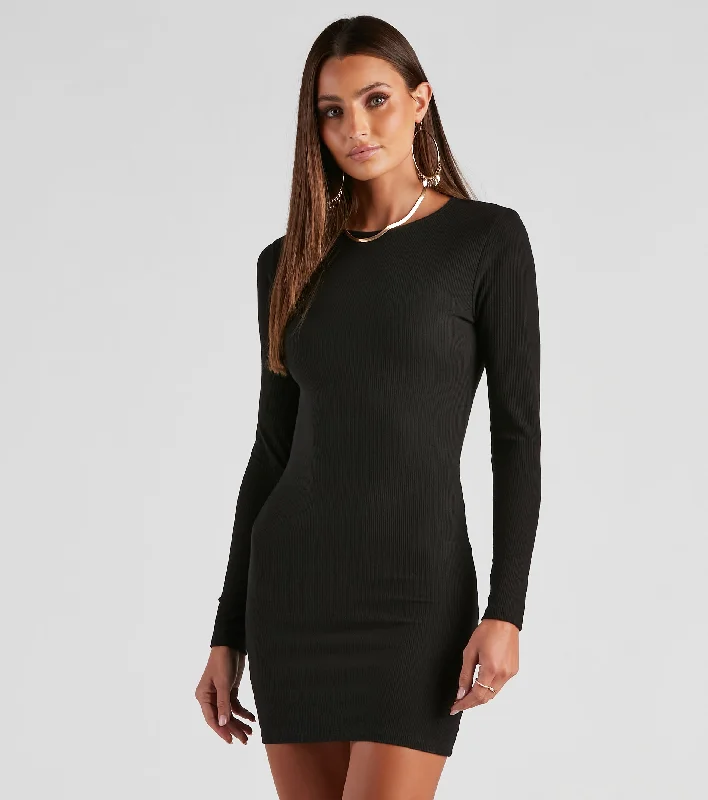 Basic Must-Have Ribbed Knit Mini Dress