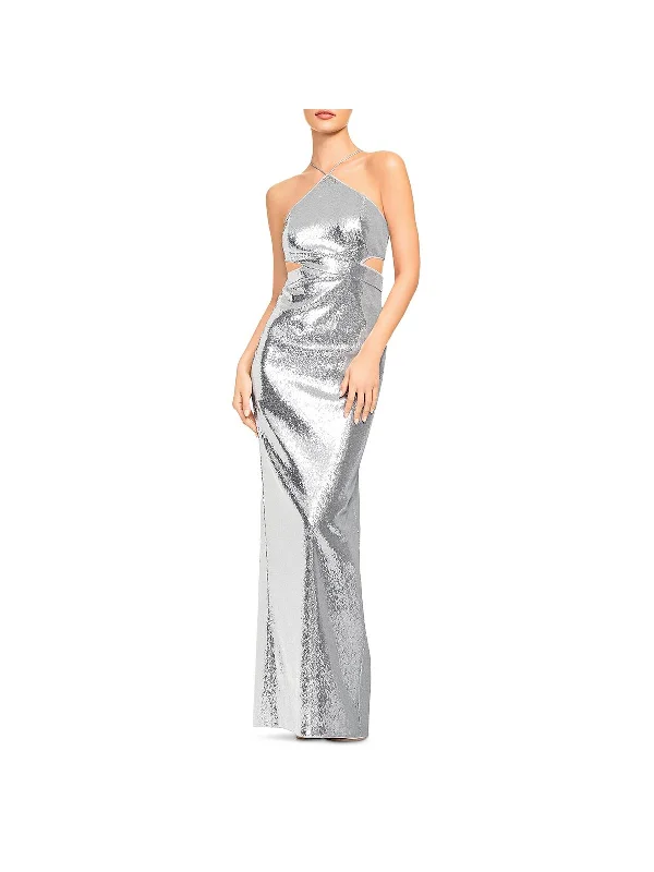 Womens Sequined Halter Evening Dress