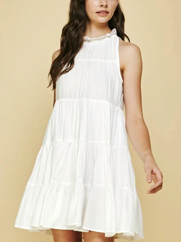 Tiered Ruffle Halter Dress in White