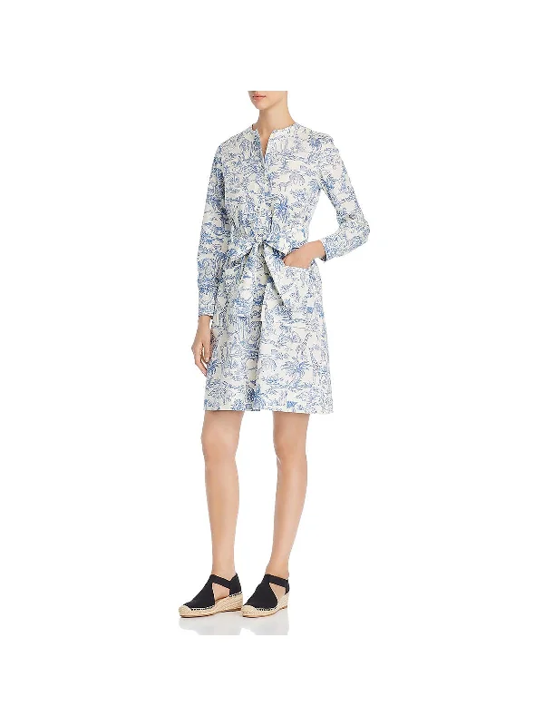 Animals Womens Printed Tie Front Shirtdress