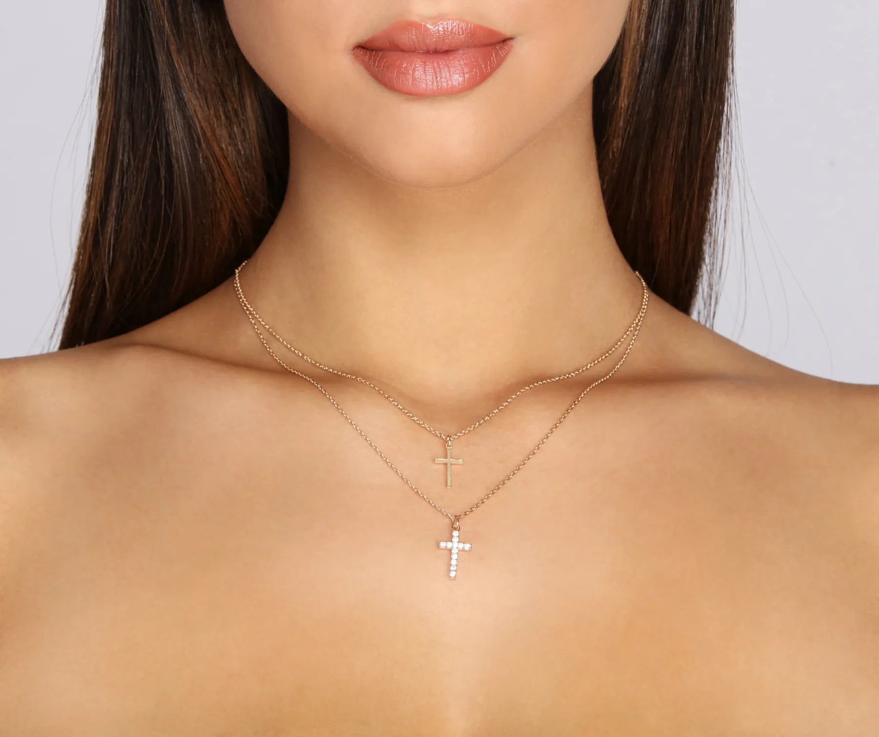 Double Cross Pendant Cubic Zirconia Necklace