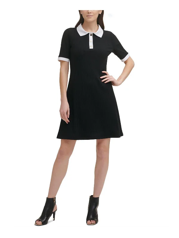 Womens Collared Ribbed Shift Dress