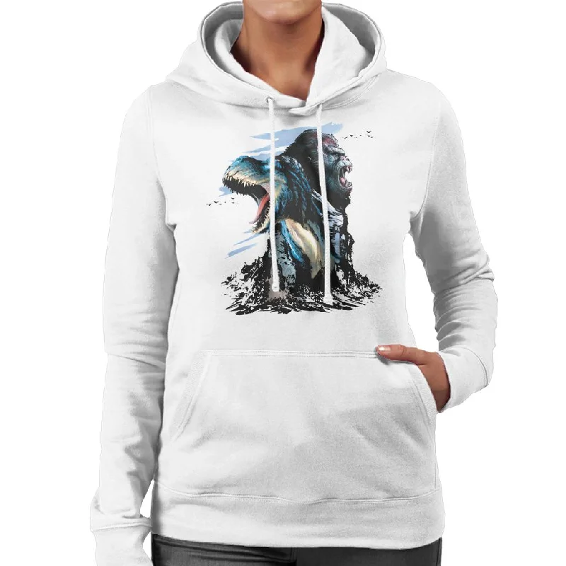 King Kong Vs T Rex Character Heads Women's Hooded Sweatshirt