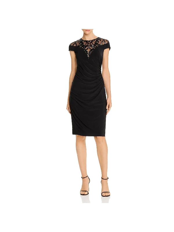 Womens Sequined Ruched Cocktail Dress