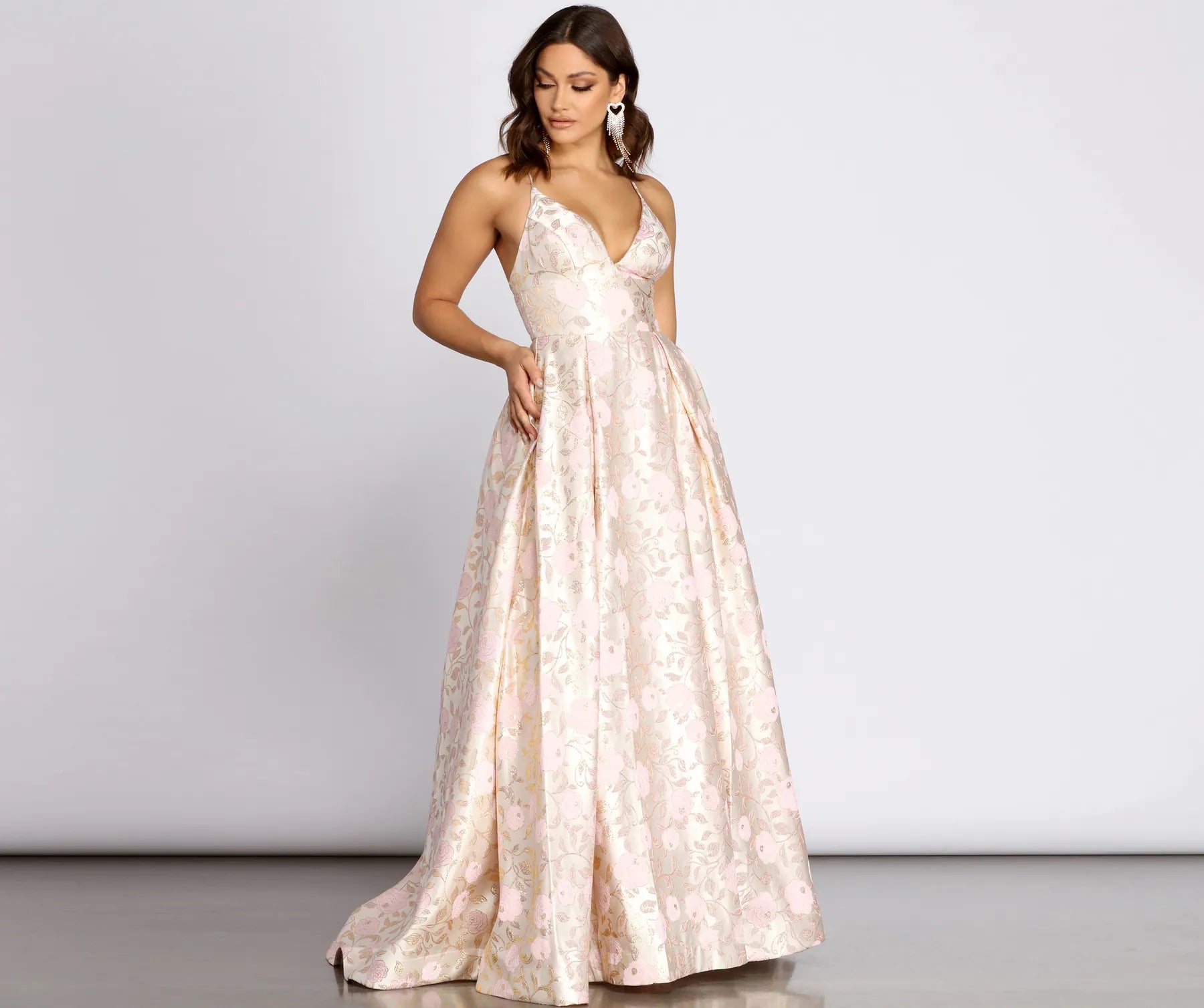 Jessica Brocade Floral Ball Gown