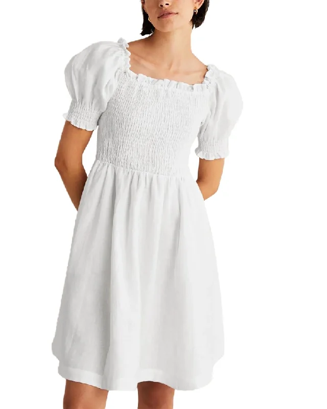 Boden Smocked Bodice Linen Mini Dress