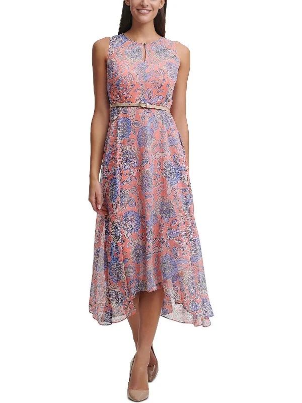 Womens Chiffon Floral Midi Dress