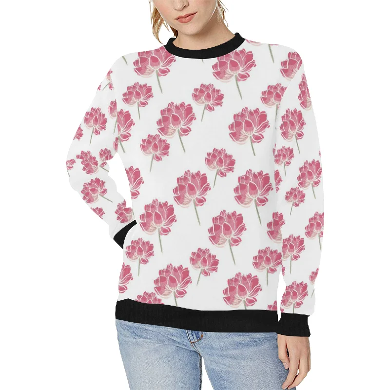 Pink lotus waterlily pattern Women's Crew Neck Sweatshirt