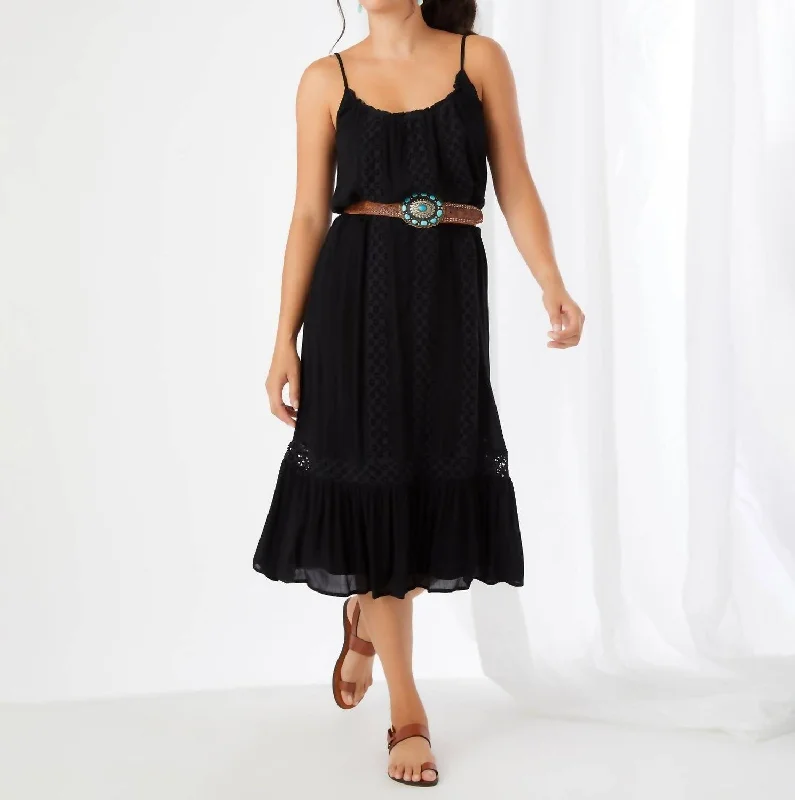 Lace Trim Midi Dress in Black