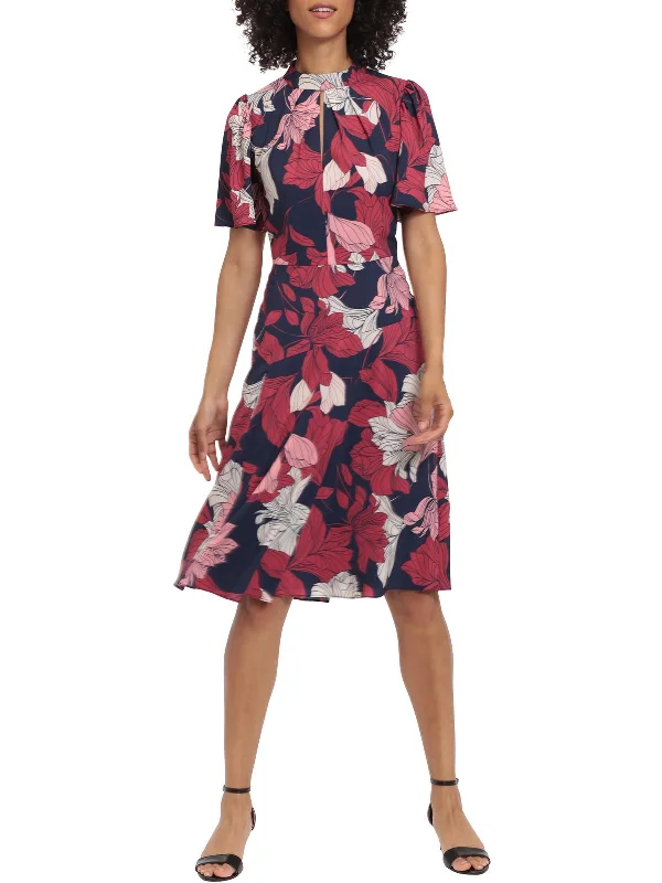 Womens Floral Keyhole Neck Midi Dress