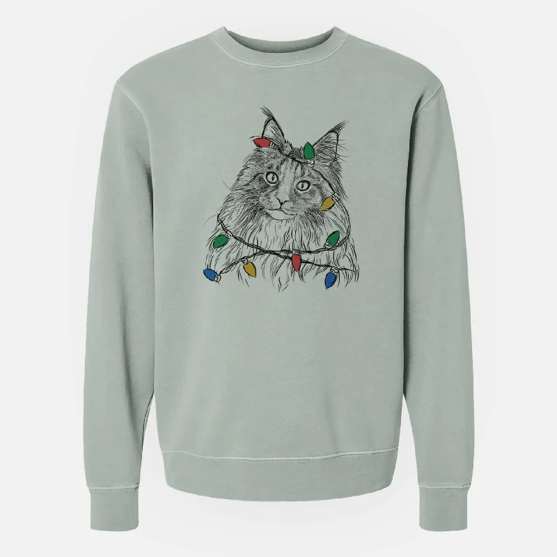 Christmas Lights Kiki the Maine Coon Cat - Unisex Pigment Dyed Crew Sweatshirt