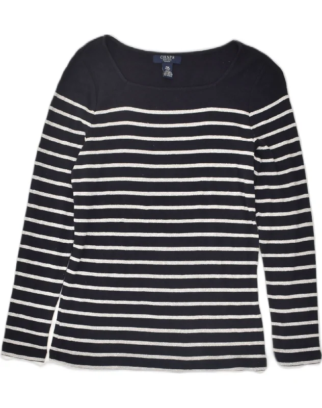 CHAPS Womens Petit Boat Neck Jumper Sweater UK 12 Medium Navy Blue Striped