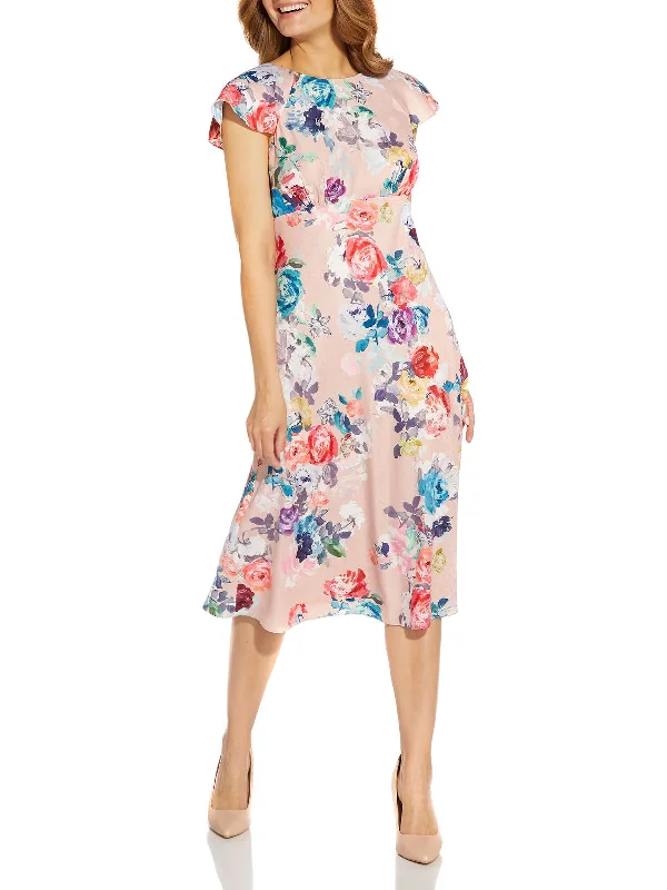 Womens Floral Printed Calf Midi Dress