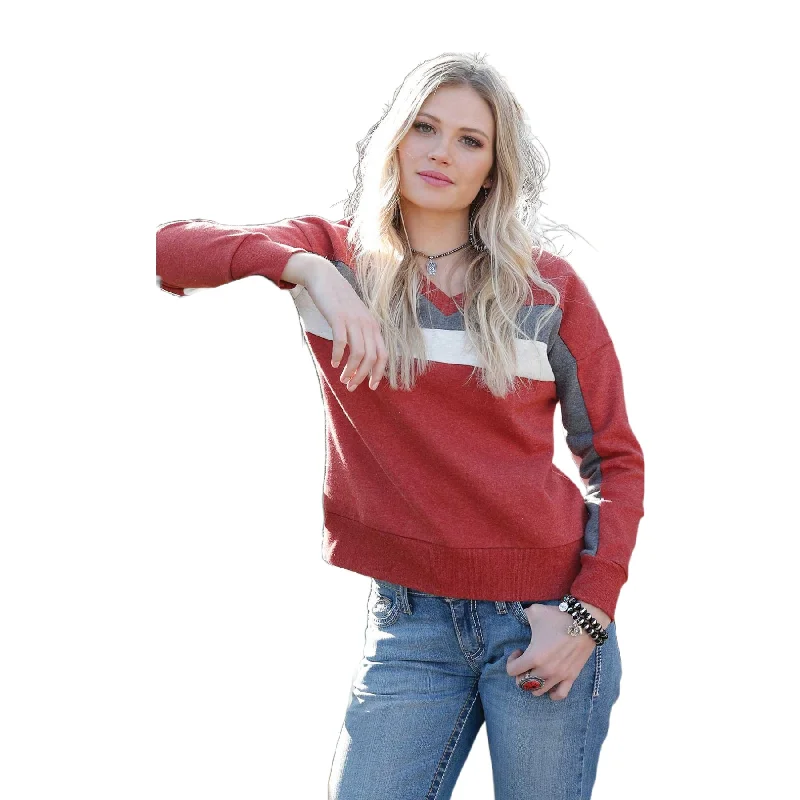 Cruel Denim Ladies Reversible V-Neck Red Sweatshirt CTK7370001