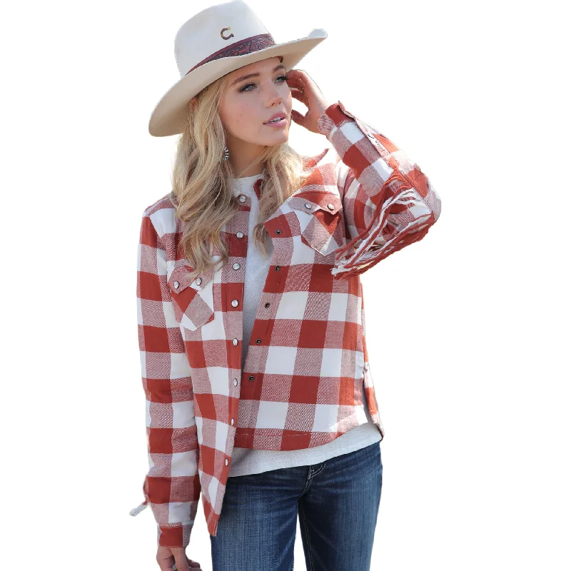 Cruel Denim® Ladies Orange Fringe Plaid Shirt Jacket CWJ7407001