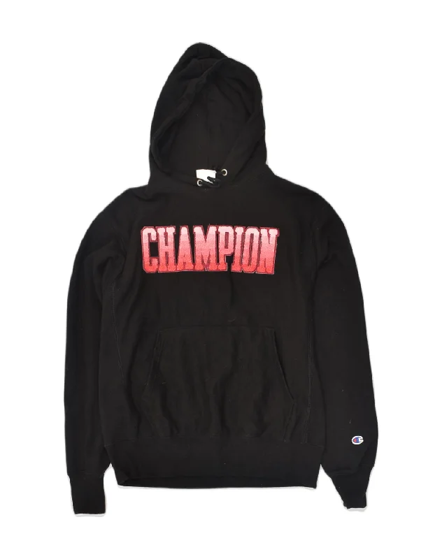 CHAMPION Womens Reverse Weave Graphic Hoodie Jumper UK 14 Medium Black