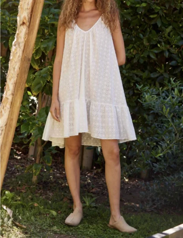 St Tropez Ruffle Mini Dress in White Eyelet