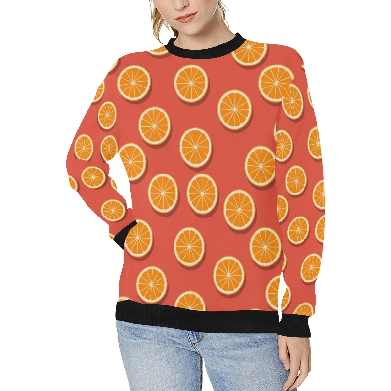 Oranges pattern red background Women's Crew Neck Sweatshirt