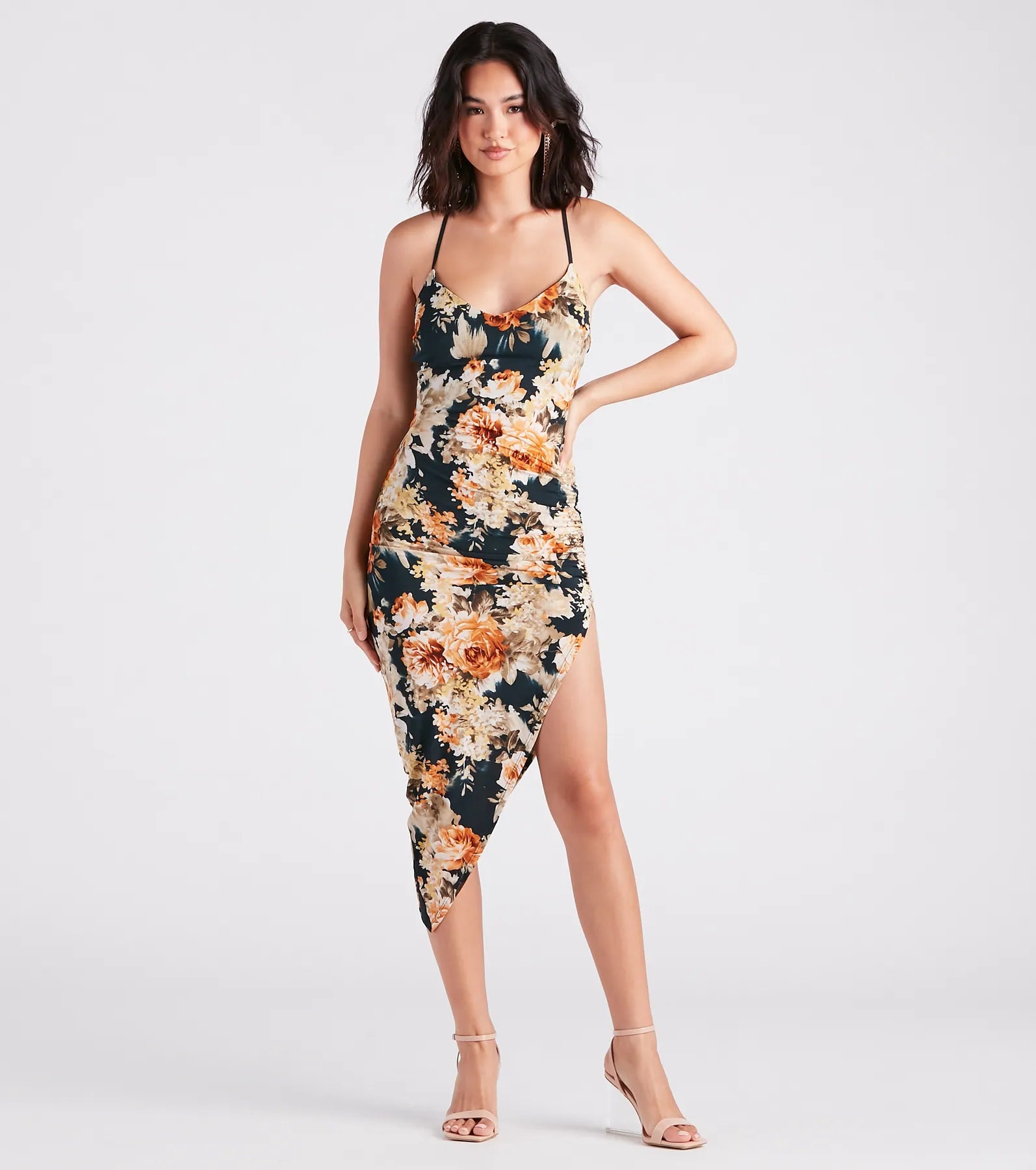 Beautiful Blooms Floral Asymmetric Midi Dress