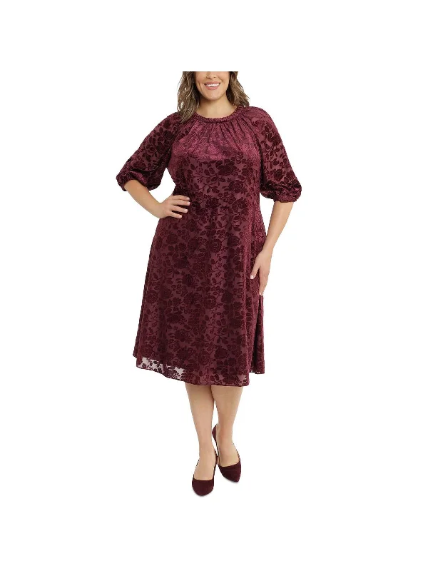 Plus Womens Velvet Calf Midi Dress