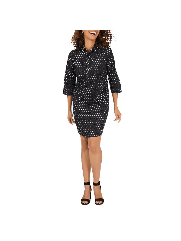 Darien Womens Sateen Polka Dot Shirtdress