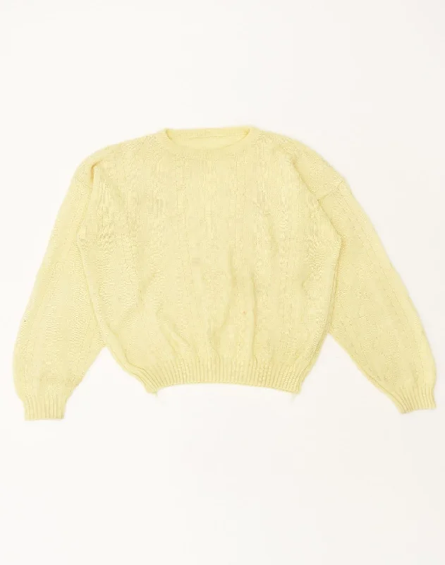 VINTAGE Womens Crew Neck Jumper Sweater UK 14 Large Yellow Cotton